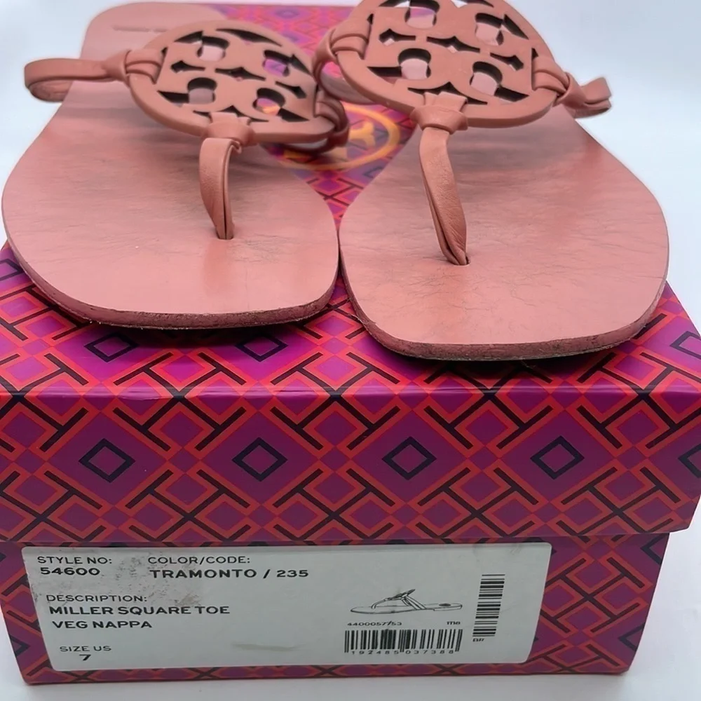 Tory Burch Tramonto Pinkish Miller square toe knotted thong sandals 7